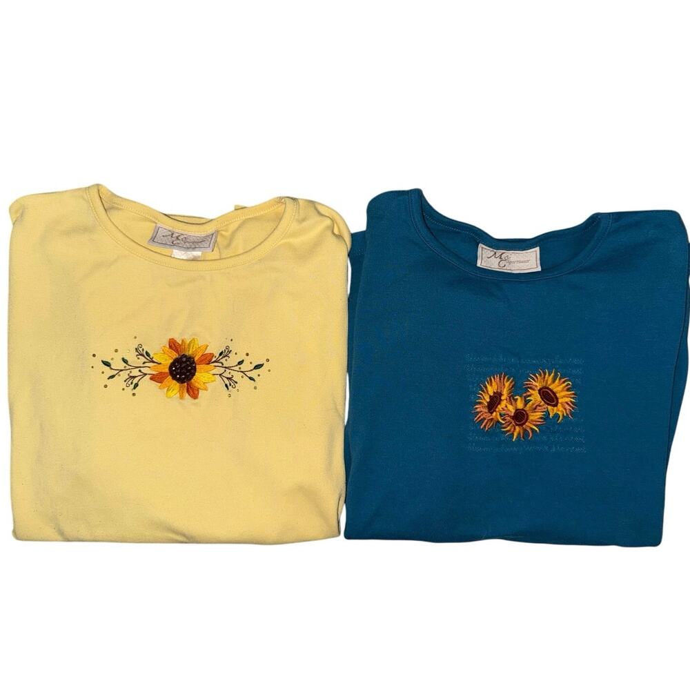 Womens medium vintage long sleeve top embroidered sunflowers fall m&c sportswear